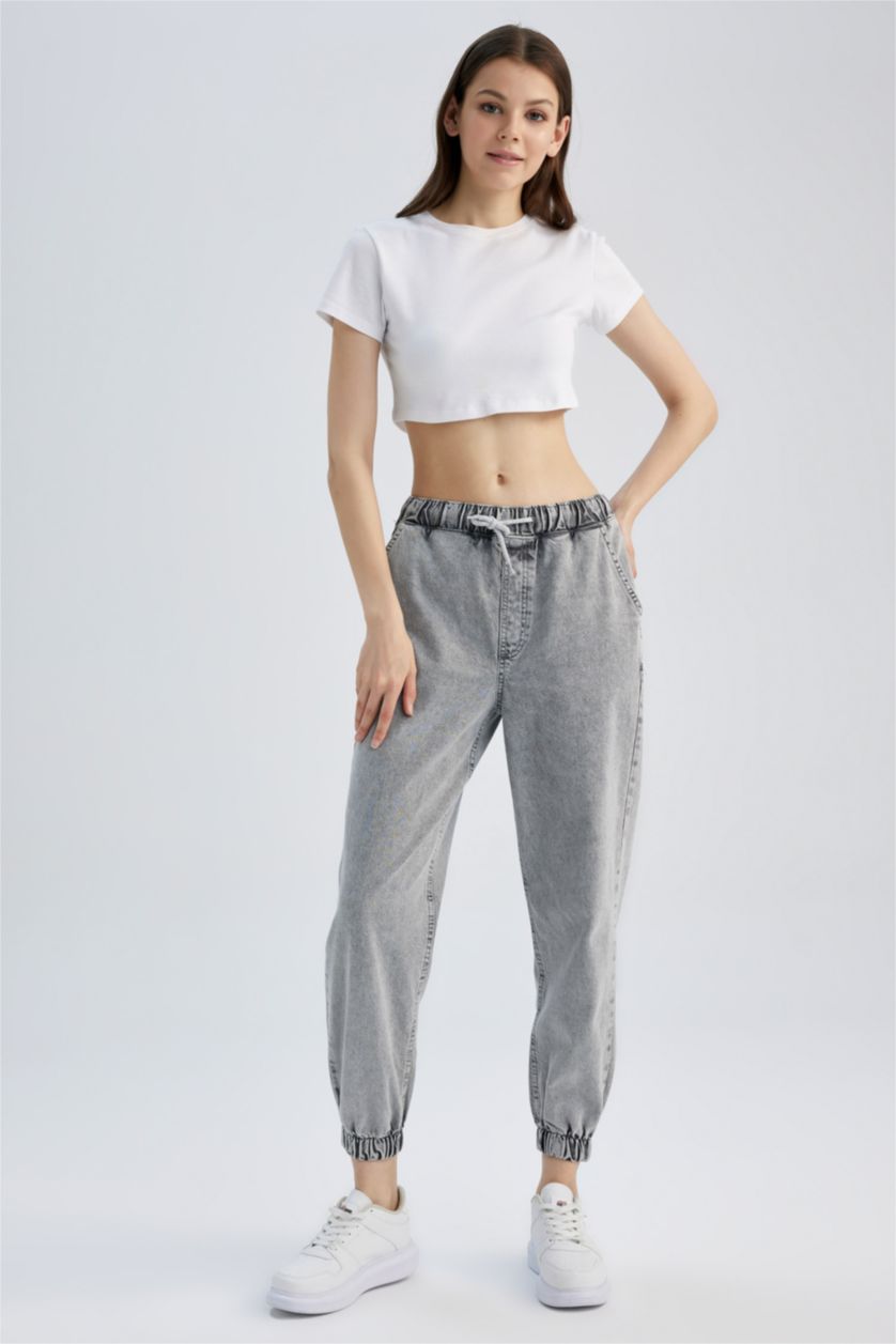 WOMAN Grey Jogger Fit High Waist Comfortable Fit Waist Leg Long Jeans