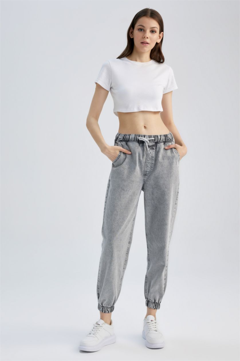 WOMAN Grey Jogger Fit High Waist Comfortable Fit Waist Leg Long Jeans