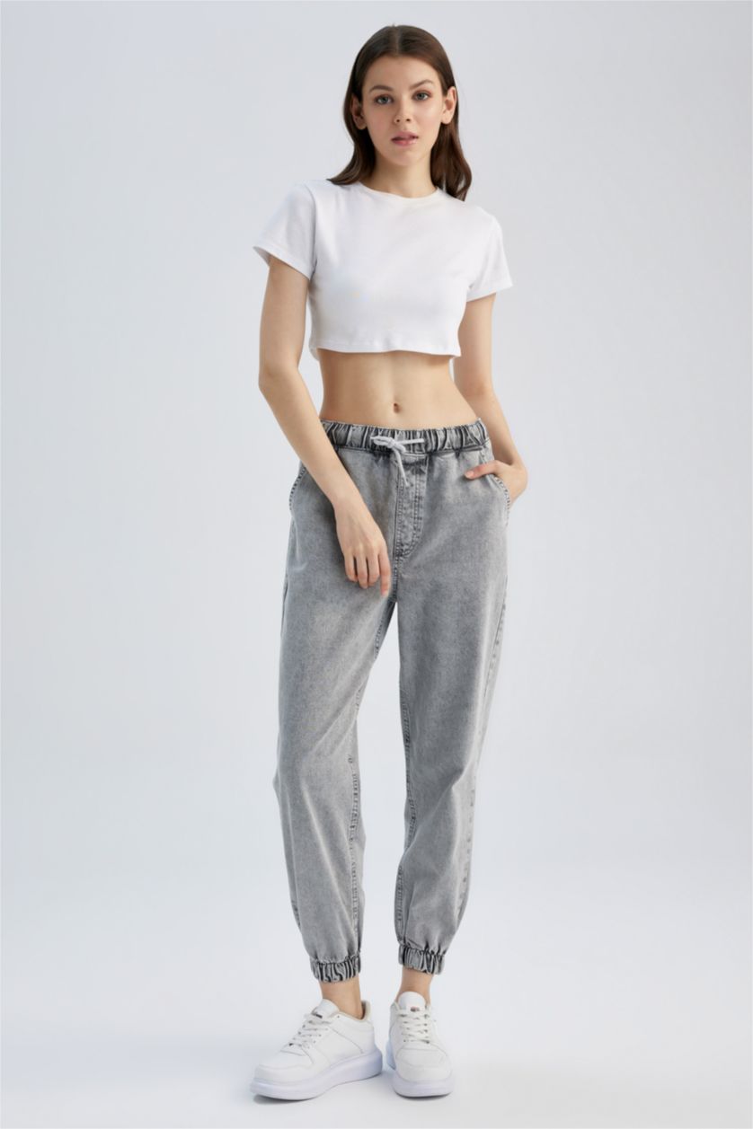 WOMAN Grey Jogger Fit High Waist Comfortable Fit Waist Leg Long Jeans