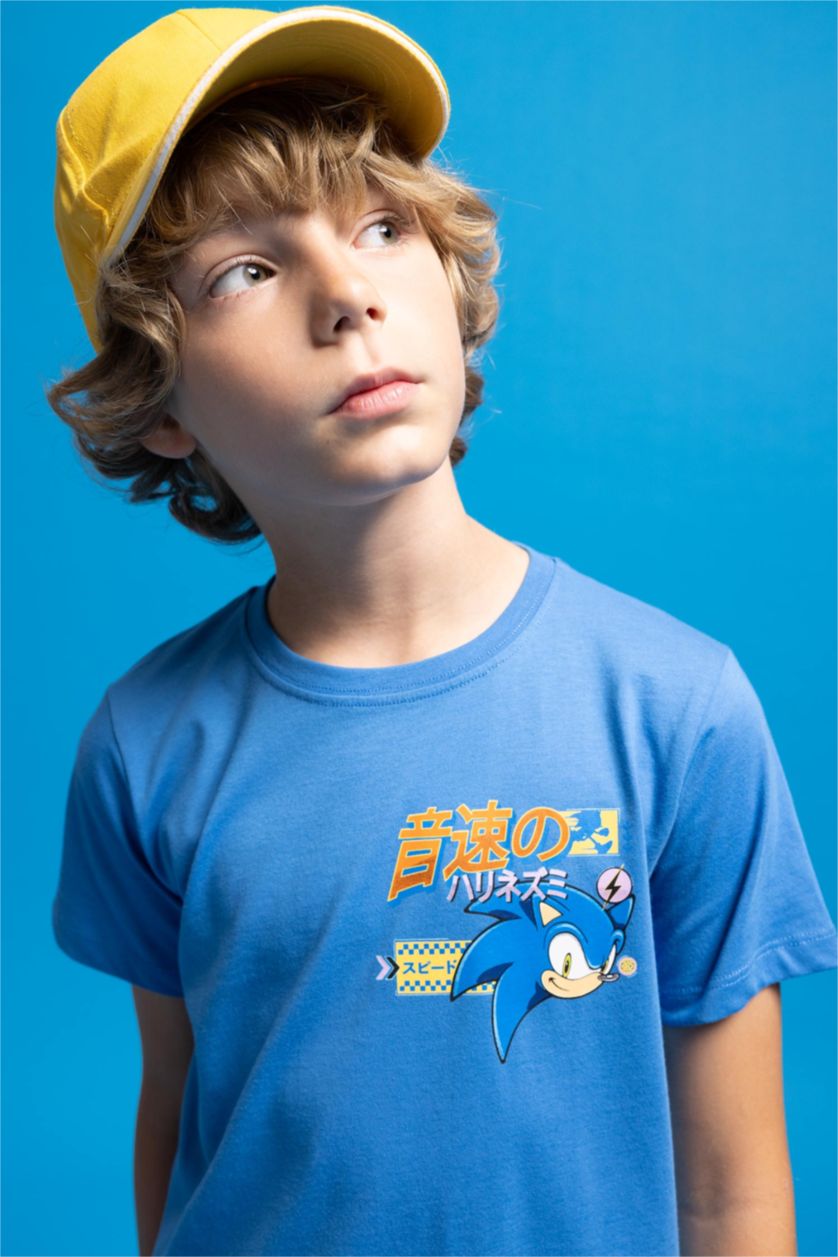 Boys & Teens Blue Boy Sonic the Hedgehog Regular Fit Crew Neck Short Sleeve T-Shirt