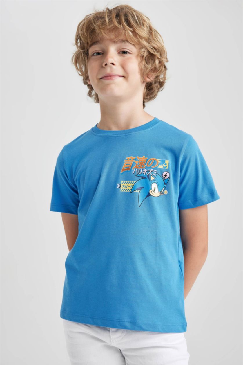 Boys & Teens Blue Boy Sonic the Hedgehog Regular Fit Crew Neck Short Sleeve T-Shirt
