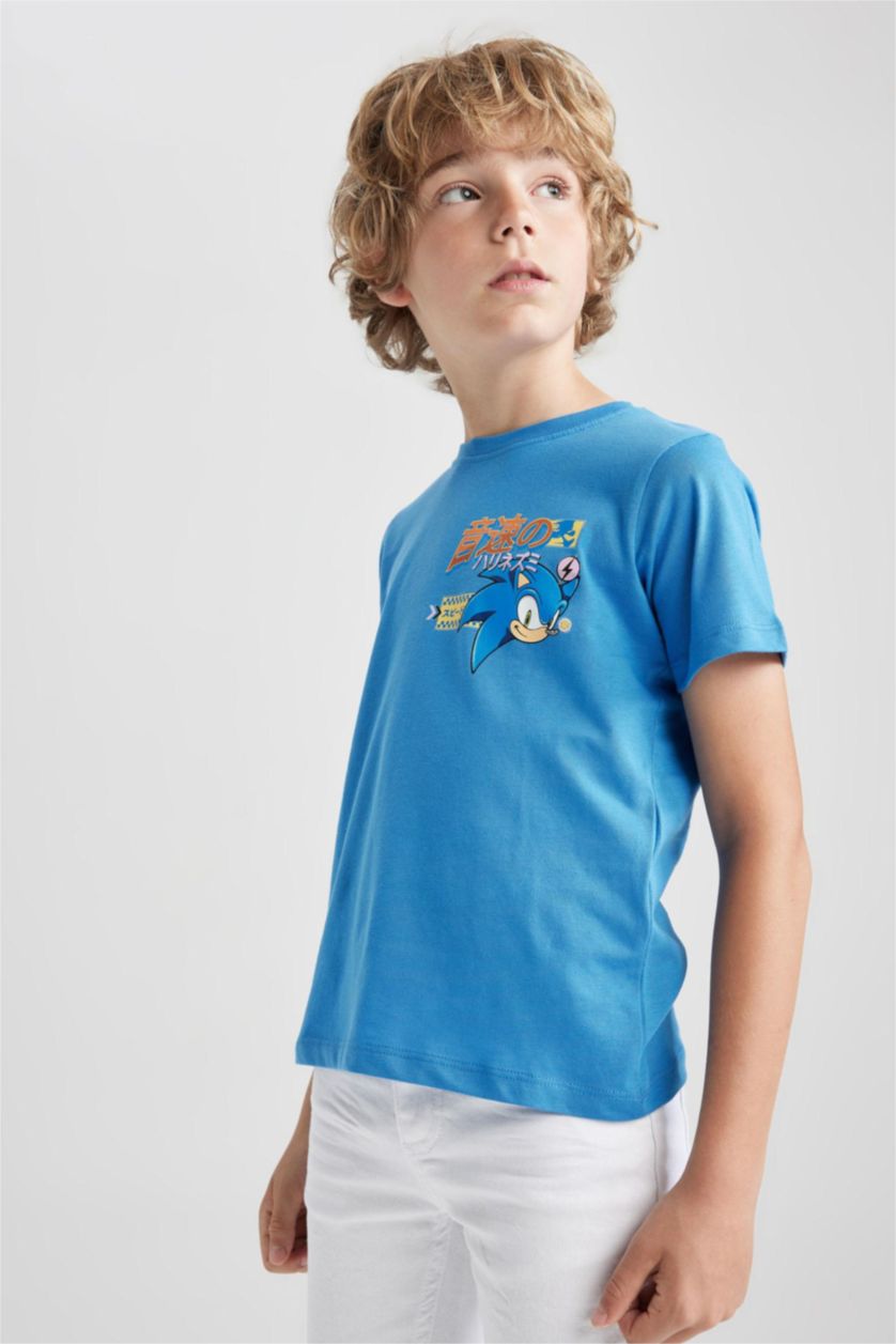 Boys & Teens Blue Boy Sonic the Hedgehog Regular Fit Crew Neck Short Sleeve T-Shirt