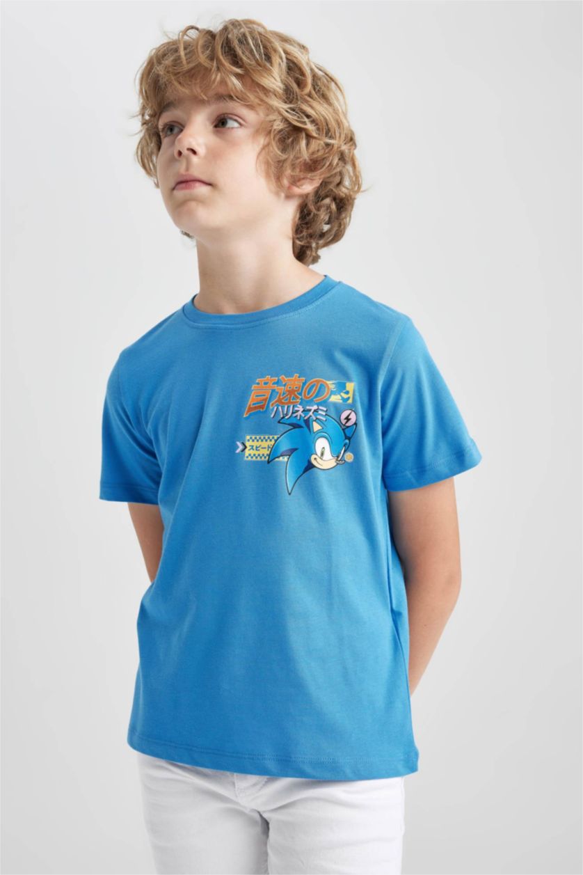 Boys & Teens Blue Boy Sonic the Hedgehog Regular Fit Crew Neck Short Sleeve T-Shirt