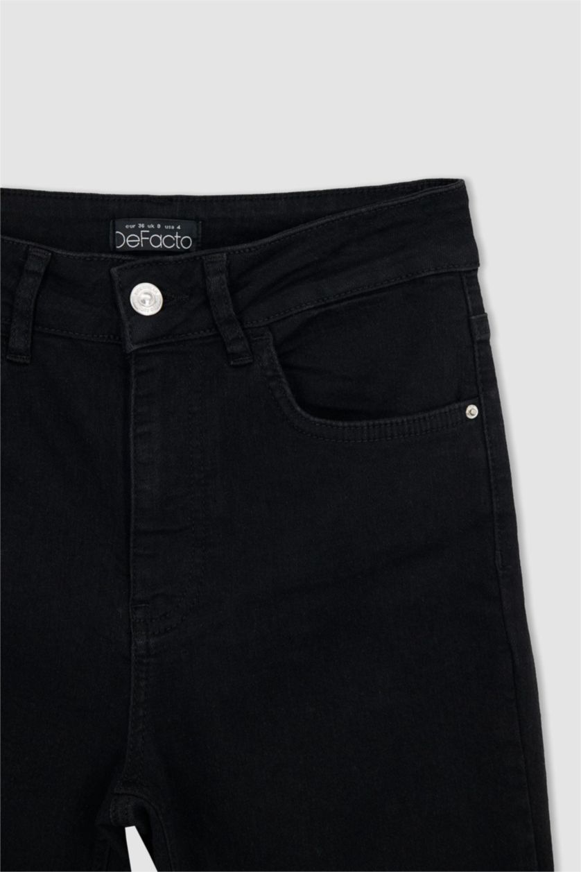 Kadın Siyah Normal Bel Flare Fıt Pantolon