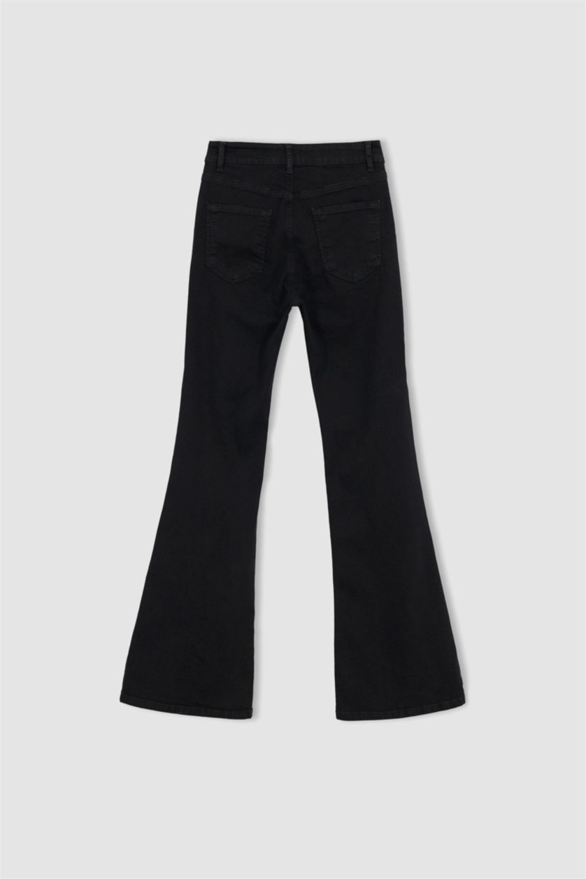 Kadın Siyah Normal Bel Flare Fıt Pantolon