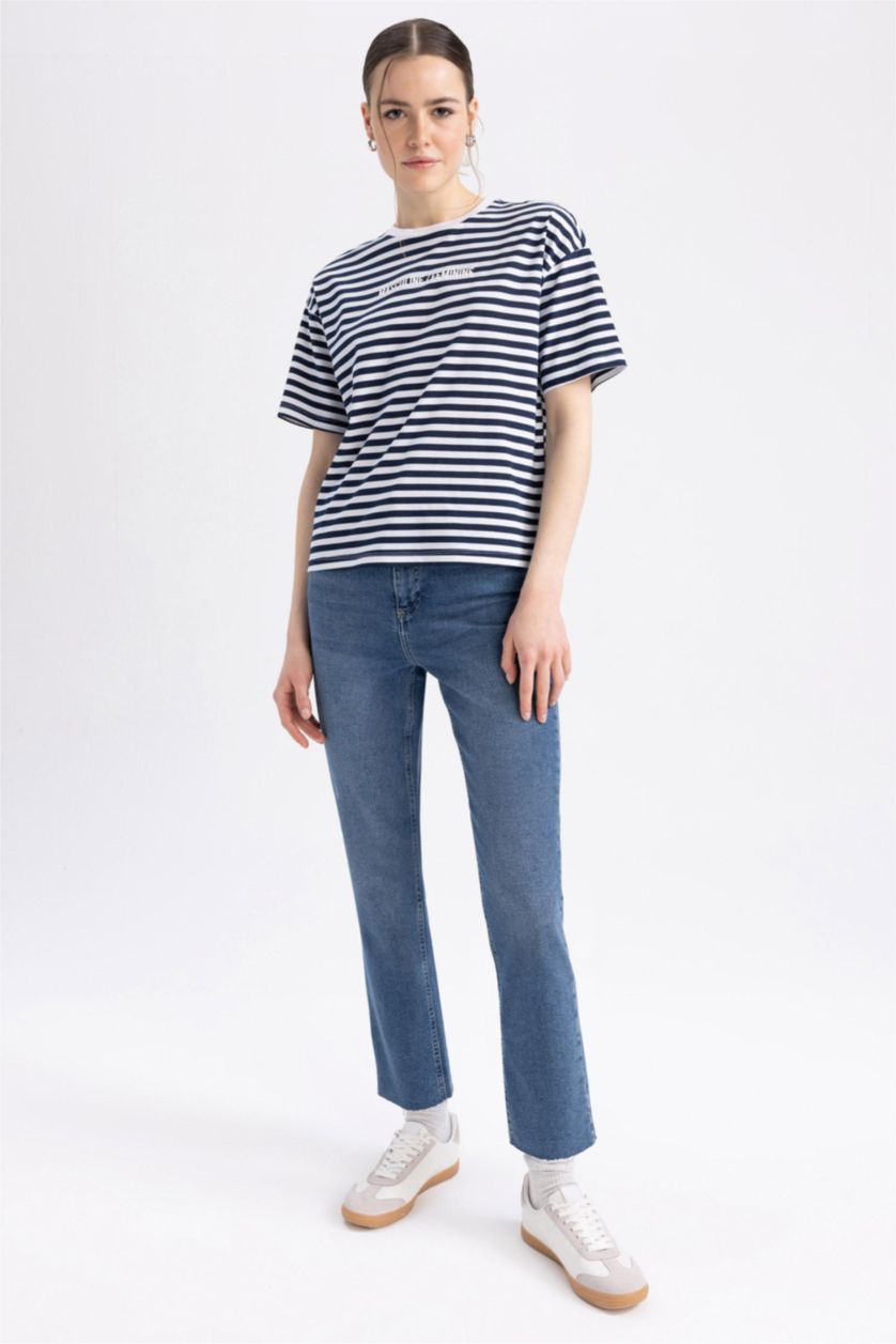 Kadın Koyu Mavi Yüksek Bel Vintage Straight Fit Pantolon