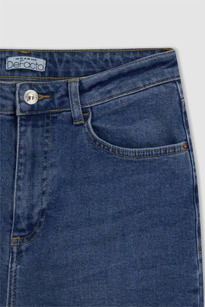 Kadın Koyu Mavi Yüksek Bel Vintage Straight Fit Pantolon