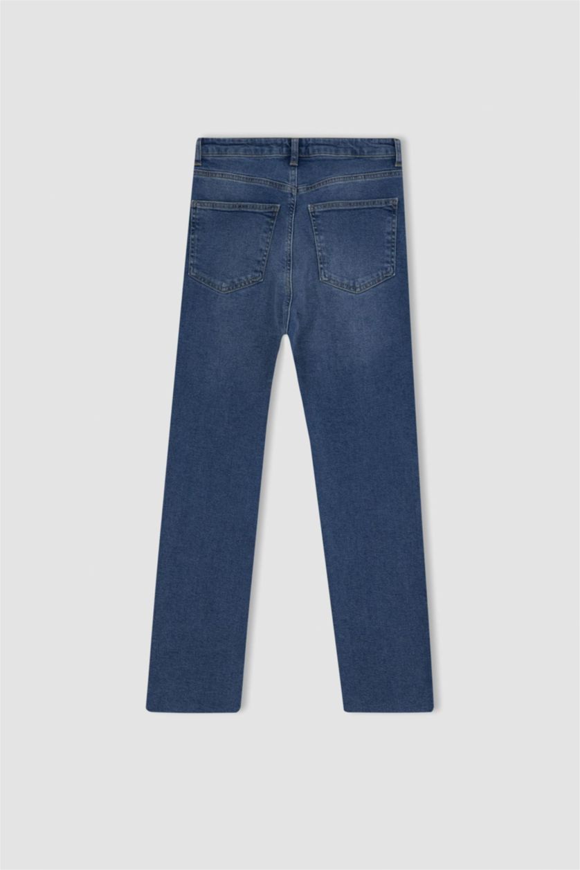 Kadın Koyu Mavi Yüksek Bel Vintage Straight Fit Pantolon