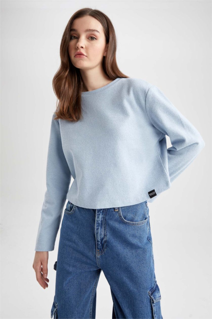 WOMAN Blue Oversize Fit Crew Neck Long Sleeved T-Shirt