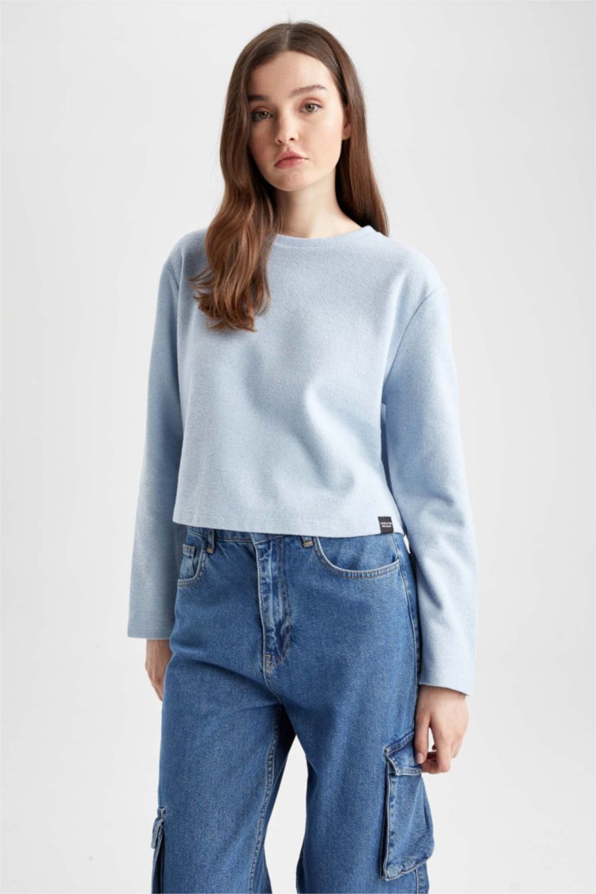 WOMAN Blue Oversize Fit Crew Neck Long Sleeved T-Shirt