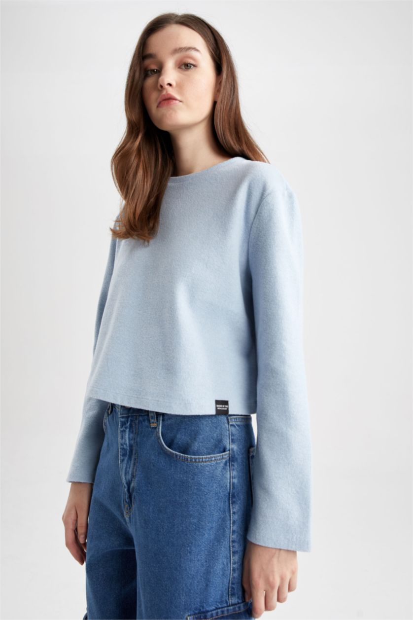 WOMAN Blue Oversize Fit Crew Neck Long Sleeved T-Shirt