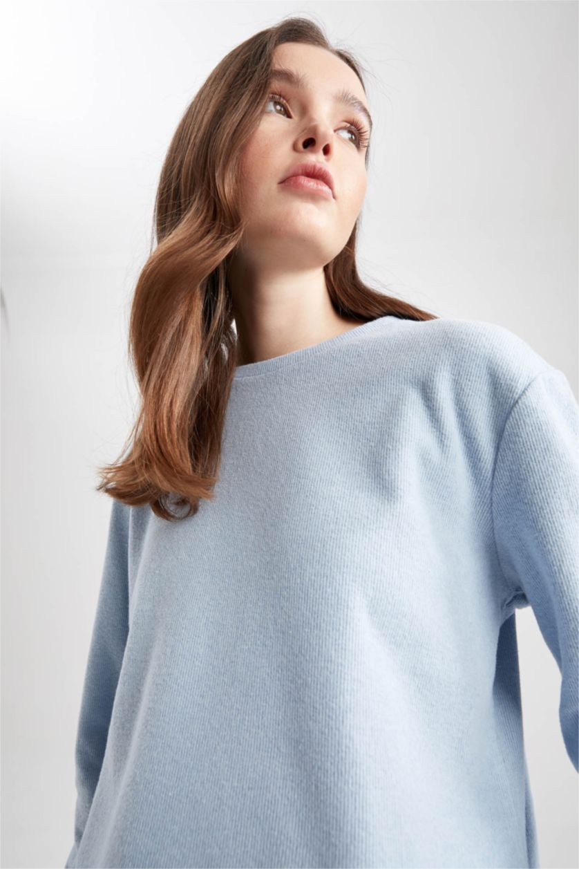 WOMAN Blue Oversize Fit Crew Neck Long Sleeved T-Shirt