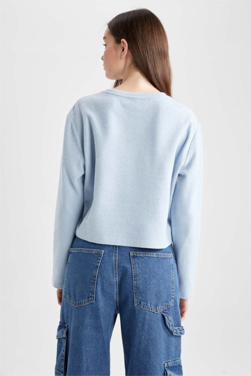 WOMAN Blue Oversize Fit Crew Neck Long Sleeved T-Shirt
