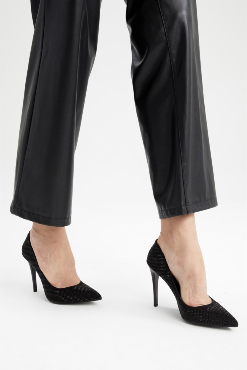 نساء أسود حذاء كعب عالي جلد صناعي بكعب عالي