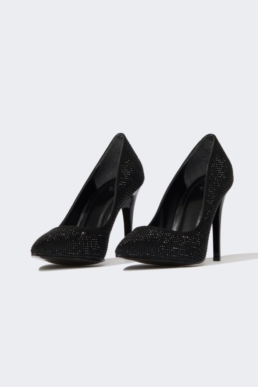 نساء أسود حذاء كعب عالي جلد صناعي بكعب عالي