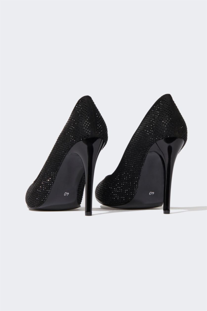 نساء أسود حذاء كعب عالي جلد صناعي بكعب عالي