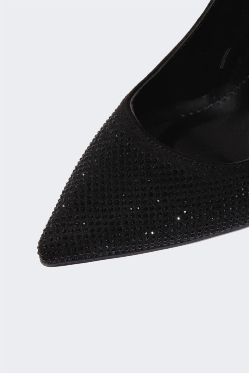 نساء أسود حذاء كعب عالي جلد صناعي بكعب عالي