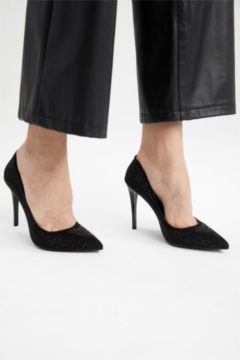 نساء أسود حذاء كعب عالي جلد صناعي بكعب عالي