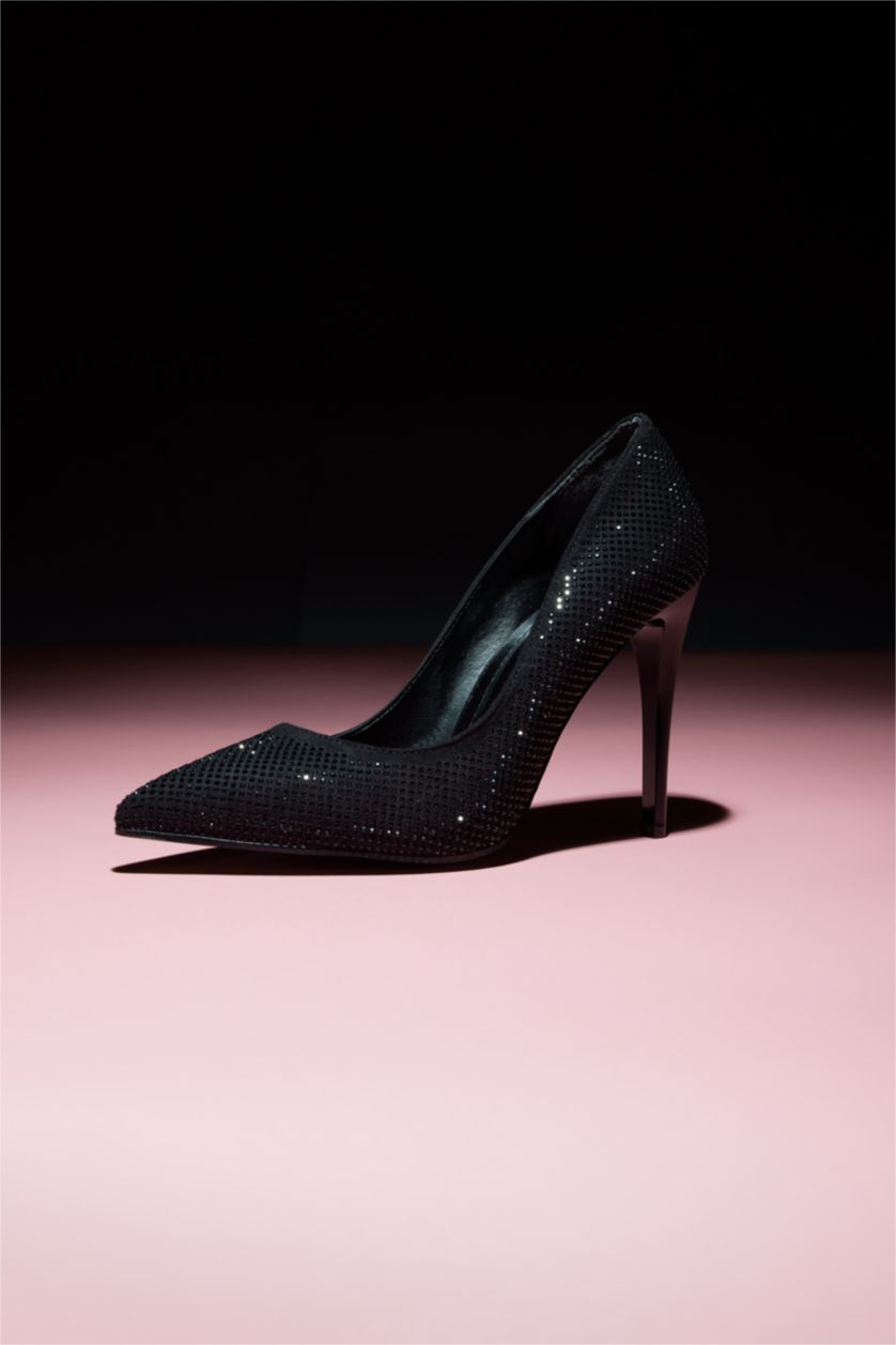 نساء أسود حذاء كعب عالي جلد صناعي بكعب عالي