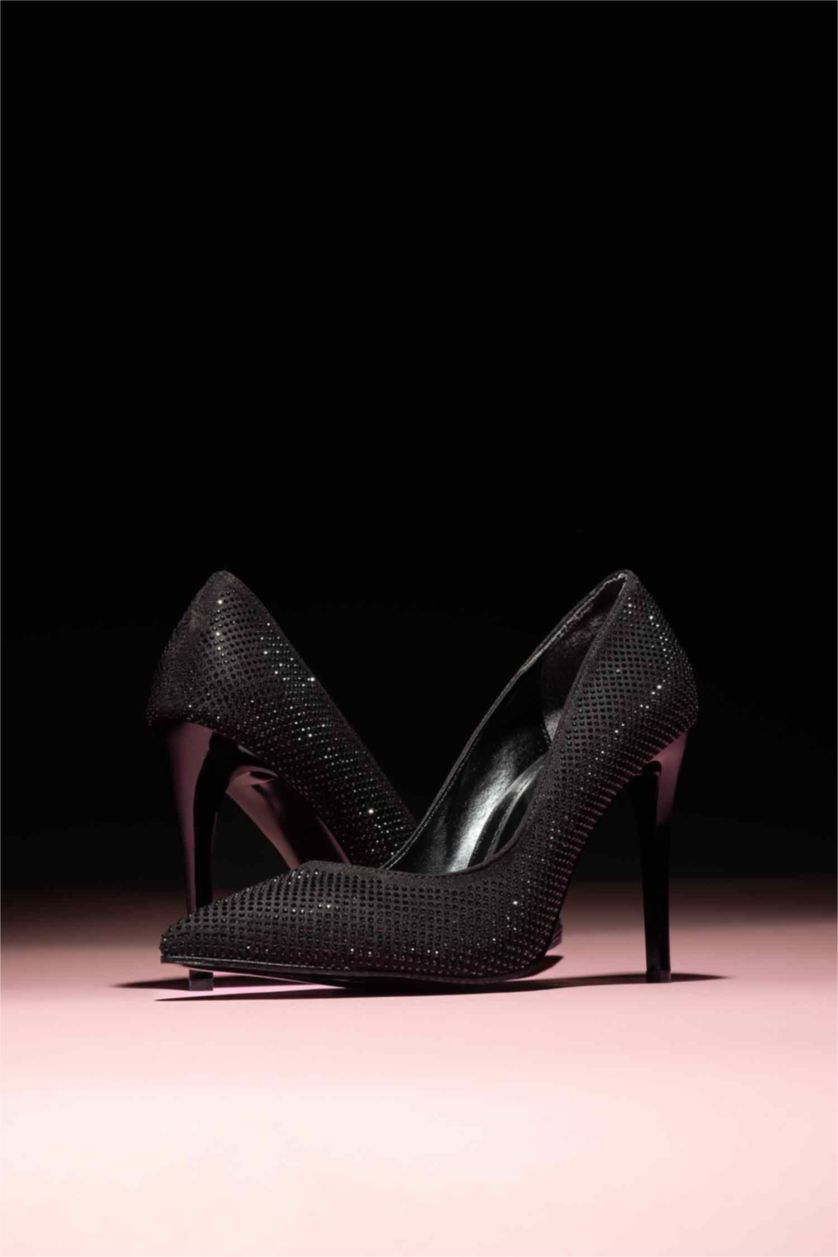 نساء أسود حذاء كعب عالي جلد صناعي بكعب عالي