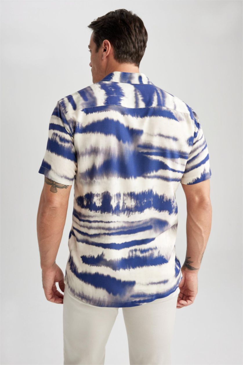 HOMME Blanc Chemise à manches courtes Coupe moderne à motifs