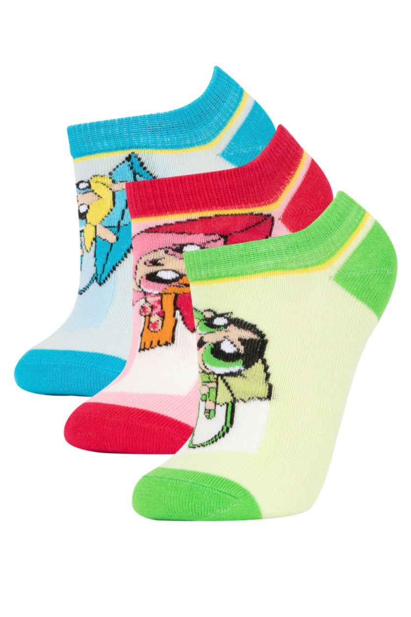 Kız Çocuk - Genç Kız Karma PowerPuff Gırls 3'lü Pamuklu Patik Çorap Kız Çocuk