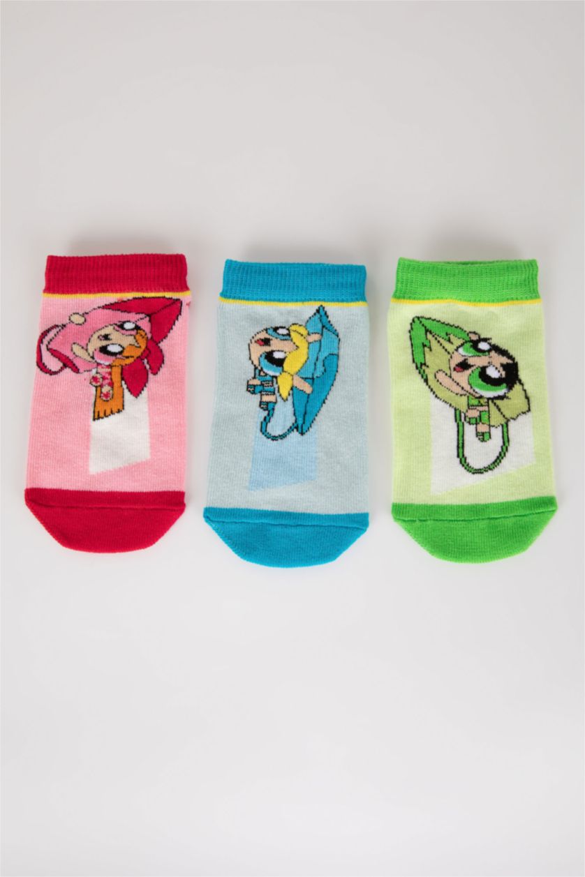 Kız Çocuk - Genç Kız Karma PowerPuff Gırls 3'lü Pamuklu Patik Çorap Kız Çocuk