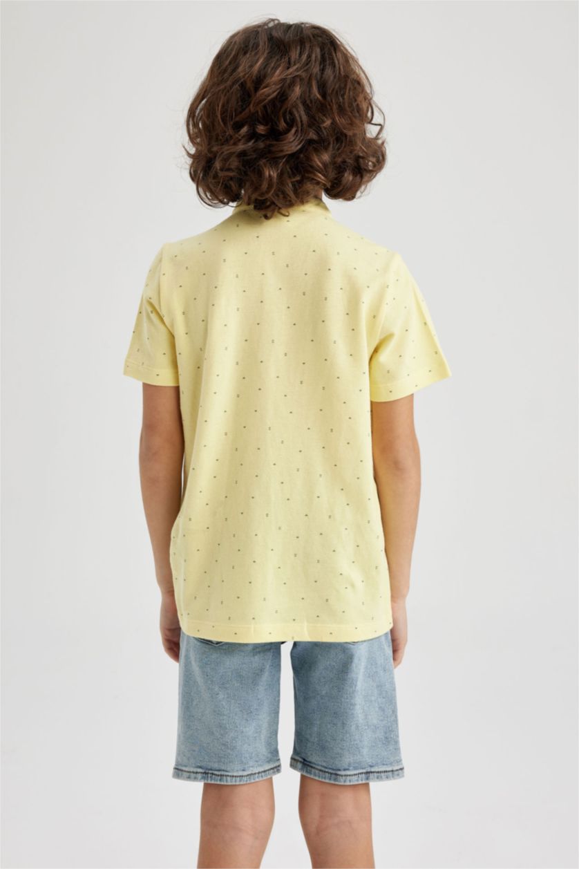 GARÇONS Jaune Garçon Piquer Col De Bande T-Shirt Polo À Manches Courtes