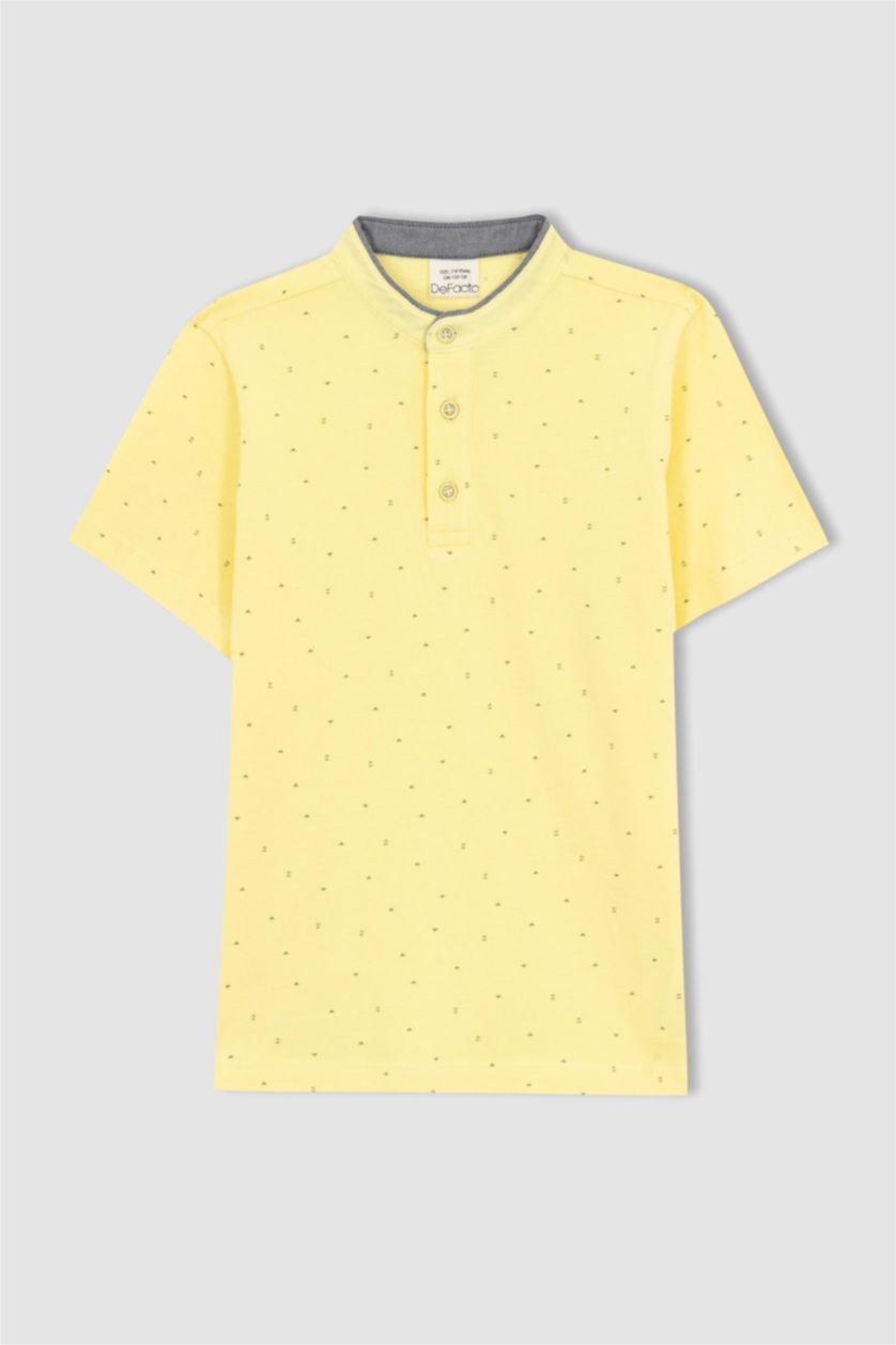 GARÇONS Jaune Garçon Piquer Col De Bande T-Shirt Polo À Manches Courtes