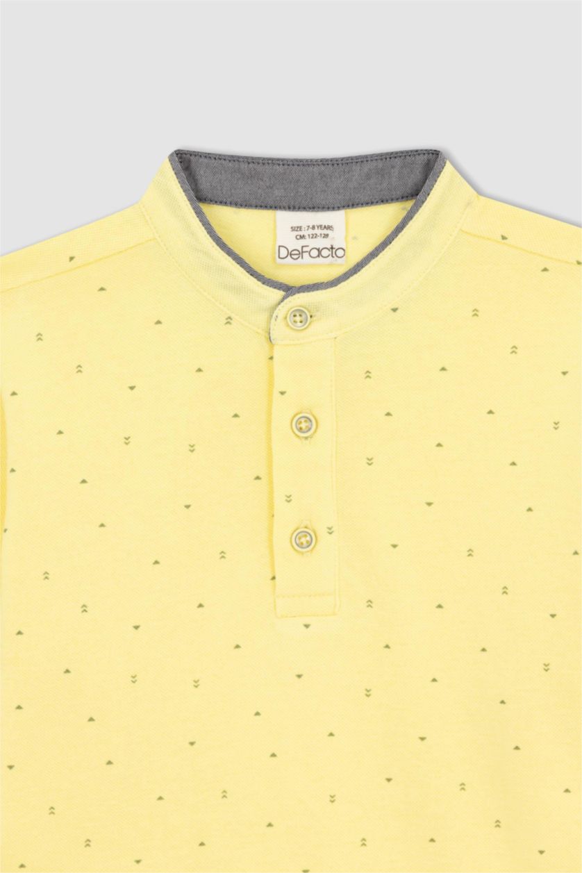 GARÇONS Jaune Garçon Piquer Col De Bande T-Shirt Polo À Manches Courtes