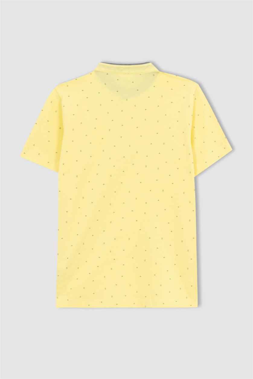 GARÇONS Jaune Garçon Piquer Col De Bande T-Shirt Polo À Manches Courtes