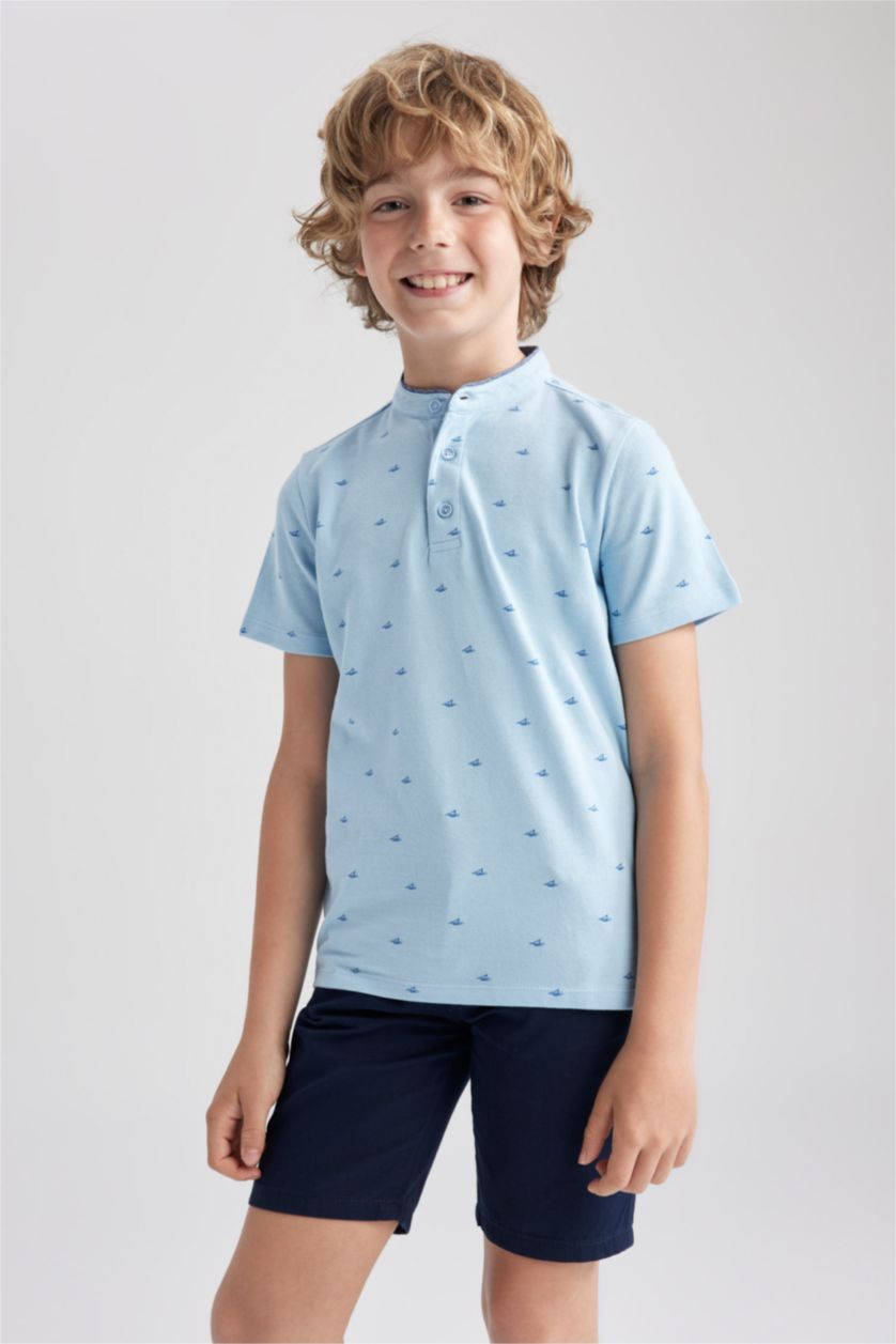 BOYS & TEENS Blue Boy Pique Short Sleeve Polo T-Shirt
