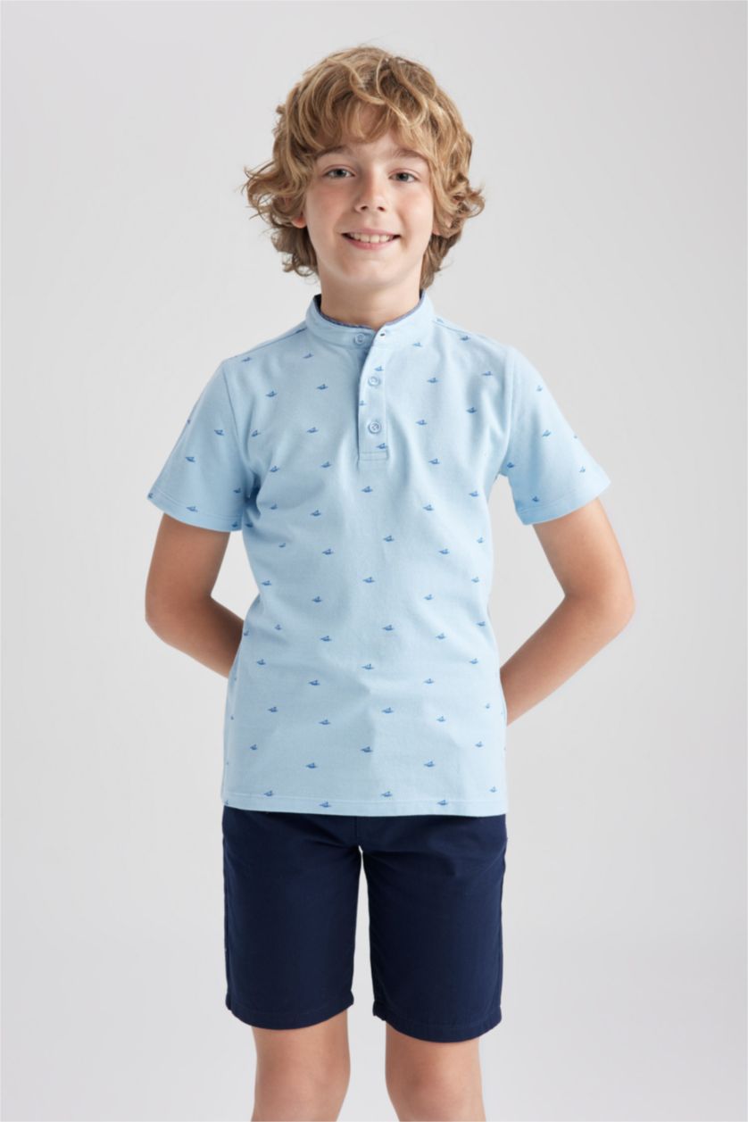 BOYS & TEENS Blue Boy Pique Short Sleeve Polo T-Shirt