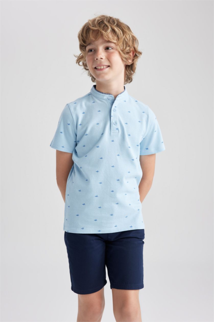 BOYS & TEENS Blue Boy Pique Short Sleeve Polo T-Shirt