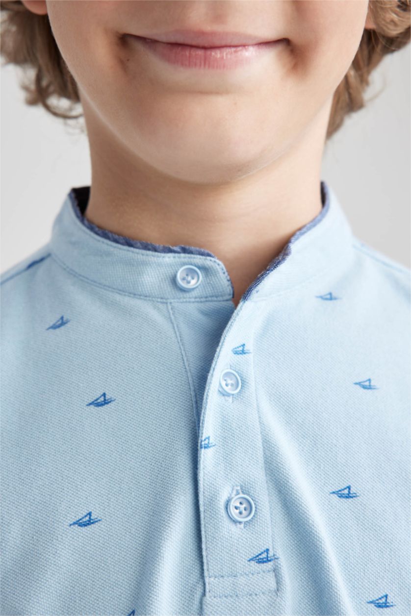 BOYS & TEENS Blue Boy Pique Short Sleeve Polo T-Shirt