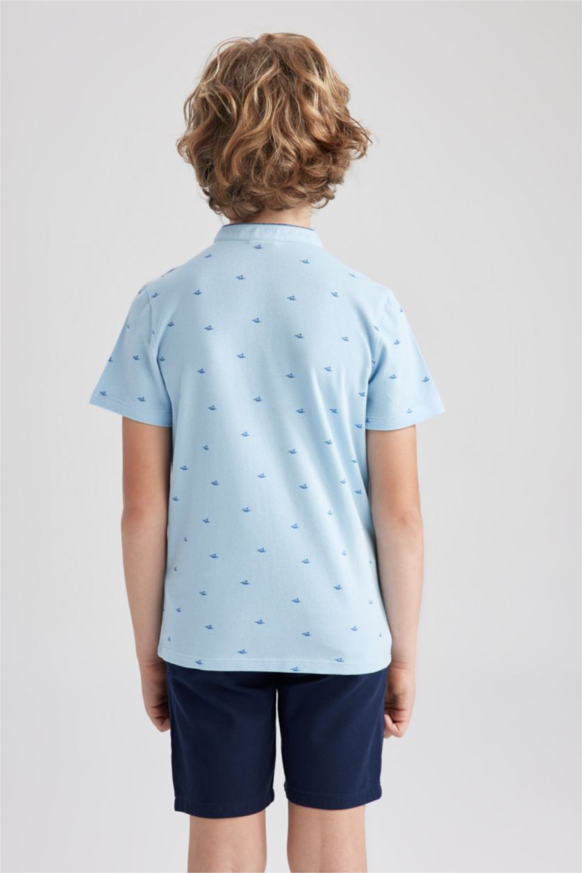 BOYS & TEENS Blue Boy Pique Short Sleeve Polo T-Shirt