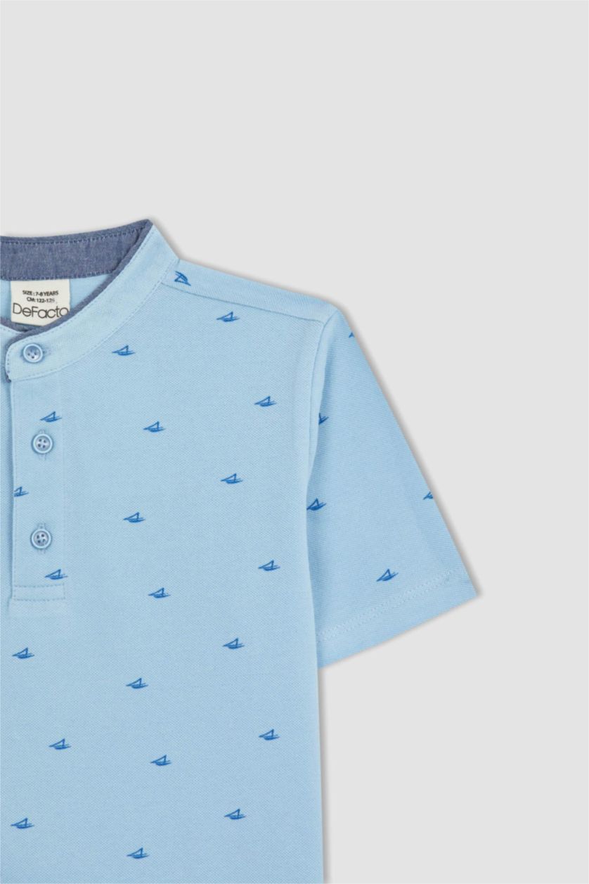 BOYS & TEENS Blue Boy Pique Short Sleeve Polo T-Shirt