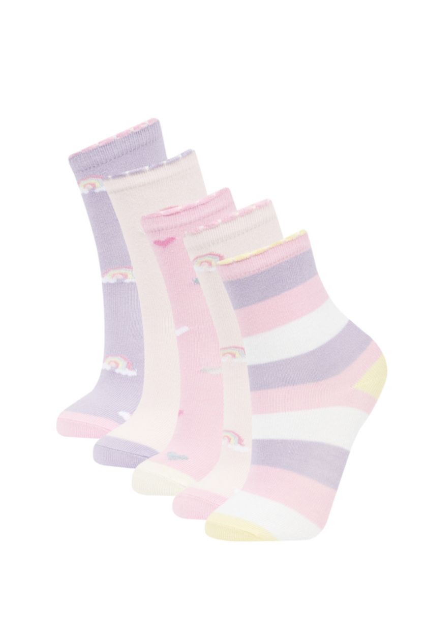 FILLES Rose Lot de 5 paires de chaussettes longues en coton pour fille