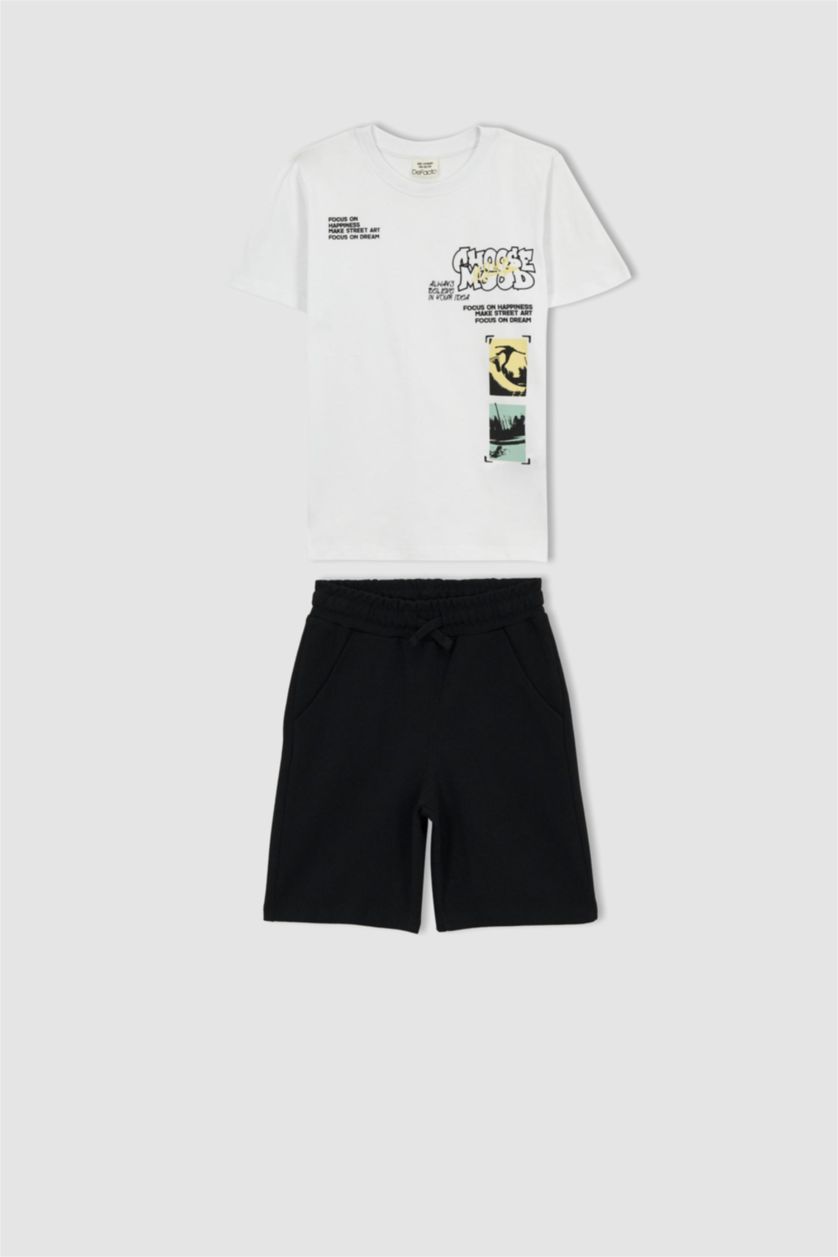 أولاد أبيض سيت ولادي شورت تيشيرت - قطعتين