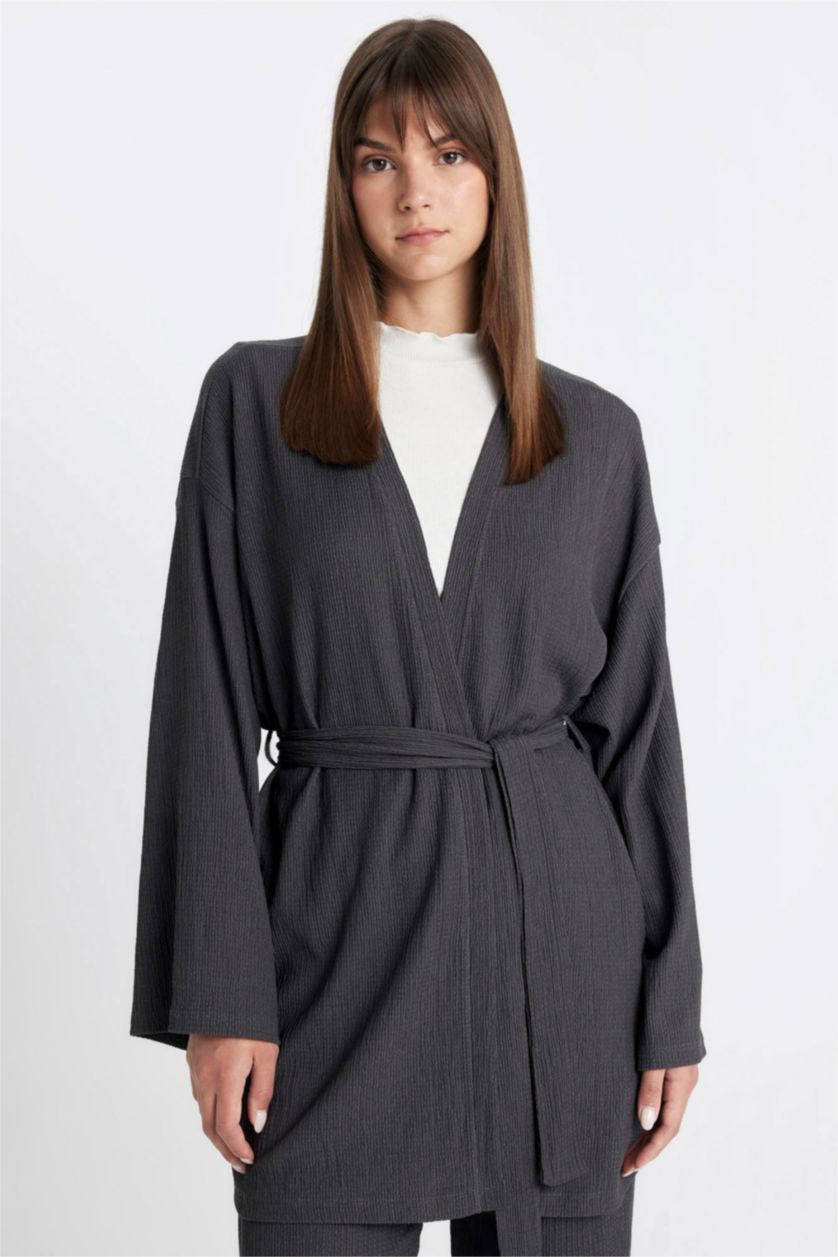 FEMME Anthracite Kimono à col châle à Coupe décontractée