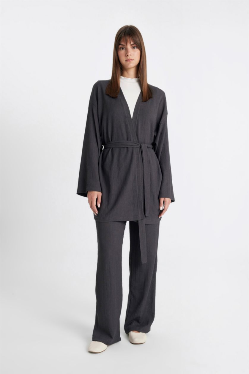 FEMME Anthracite Kimono à col châle à Coupe décontractée