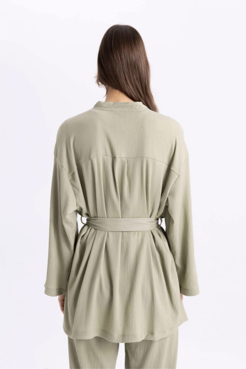 نساء أخضر جاكيت منسوج قصة مريحة وياخة شال