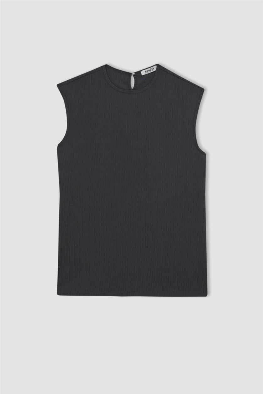 FEMME Anthracite Tunique sans manches à Col rond Coupe régulière