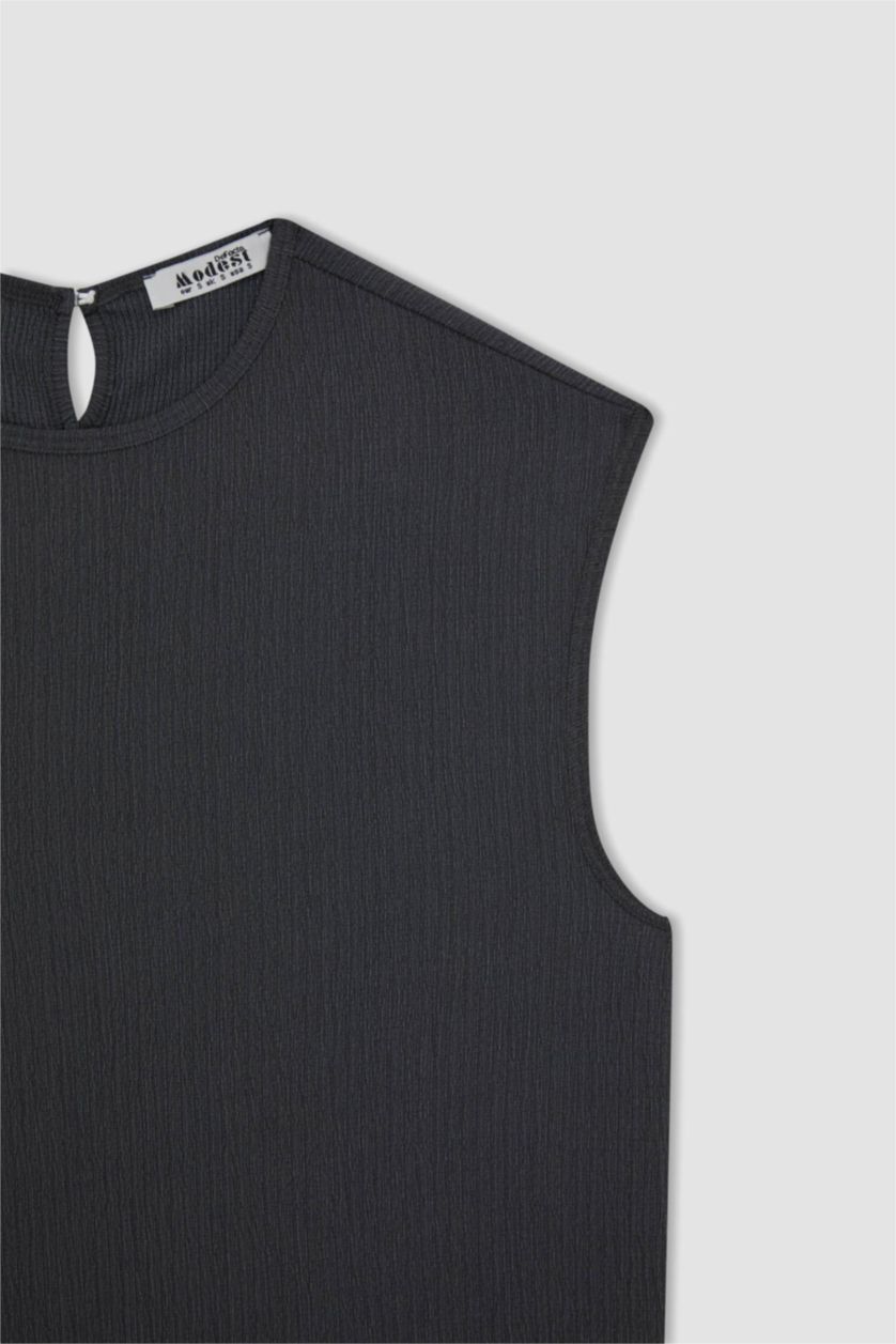 FEMME Anthracite Tunique sans manches à Col rond Coupe régulière