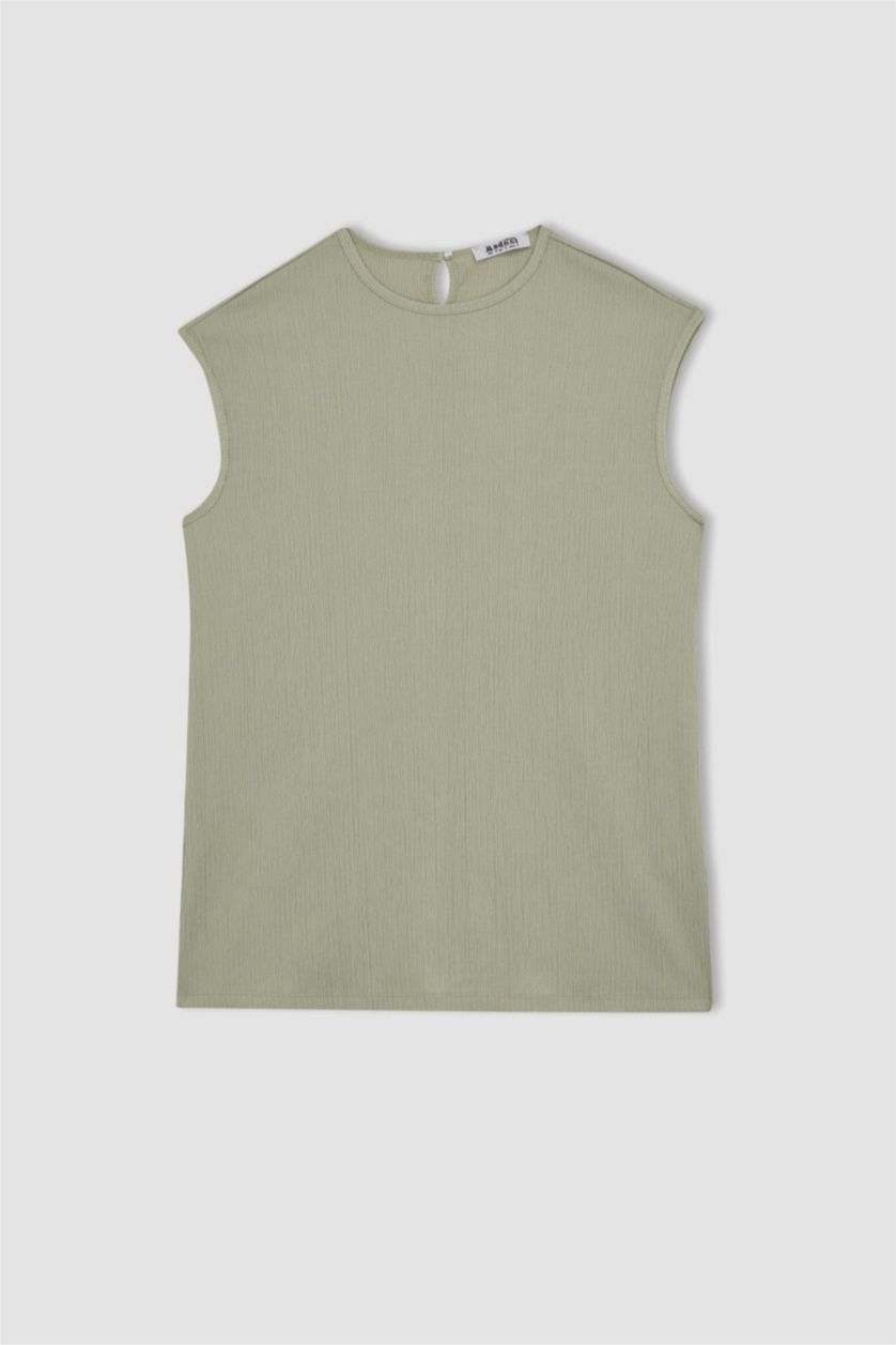 WOMAN Light Khaki Regular Fit Crew Neck Sleeveless Tunic