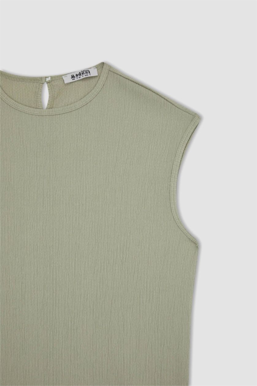 WOMAN Light Khaki Regular Fit Crew Neck Sleeveless Tunic