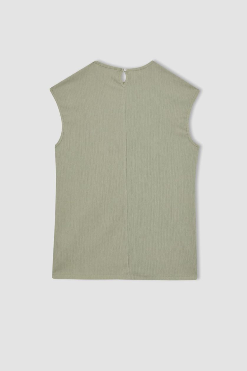 WOMAN Light Khaki Regular Fit Crew Neck Sleeveless Tunic