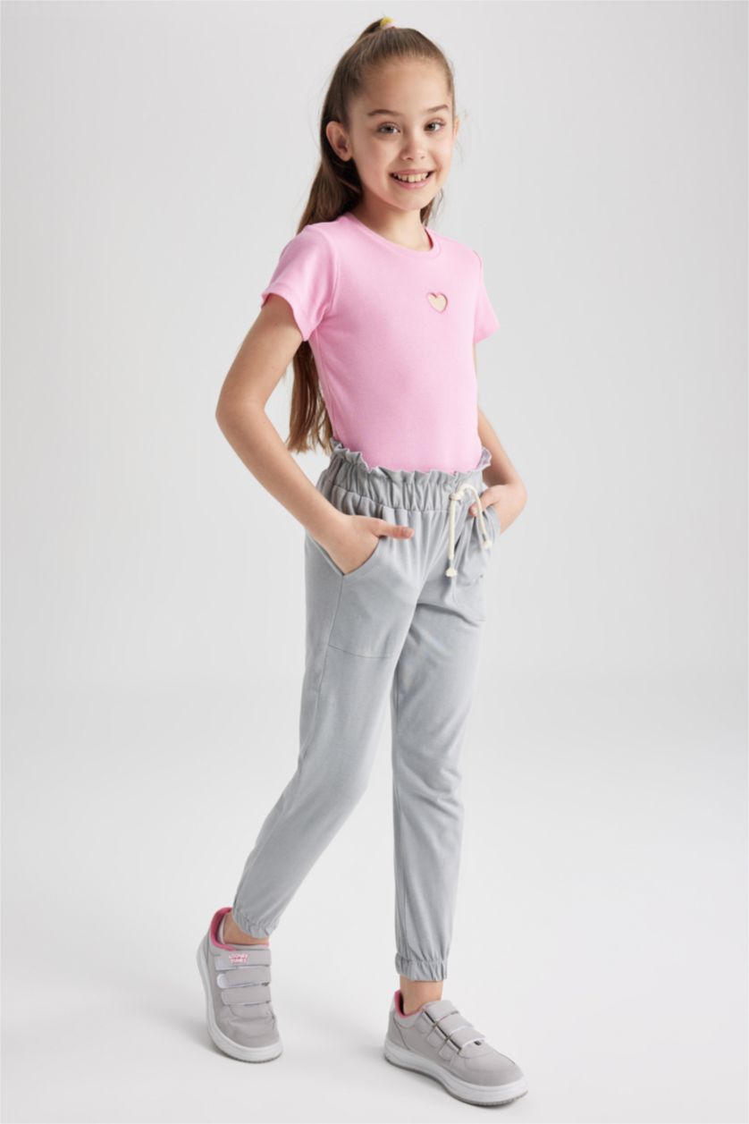 بنات رمادي بنطلون بناتي جيرسي جوجر