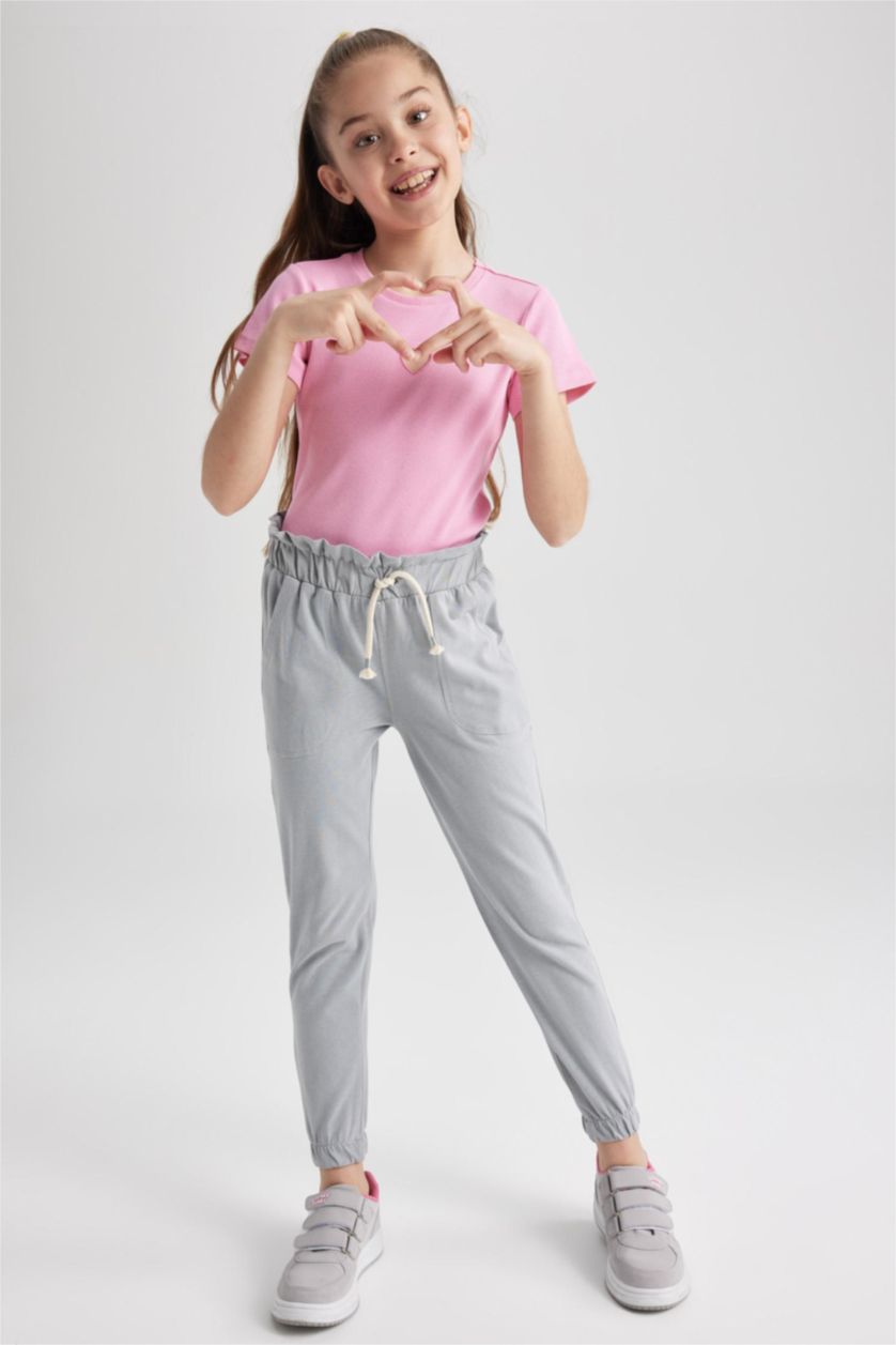 بنات رمادي بنطلون بناتي جيرسي جوجر