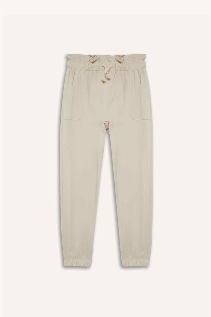 Kız Çocuk - Genç Kız Açık Bej Beli Lastikli Cepli Jogger Eşofman Altı Kız Çocuk